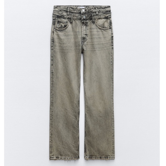 Zara brown double waist straight leg mid rise TRF jeans made in Europe NWT - Picture 2 of 15